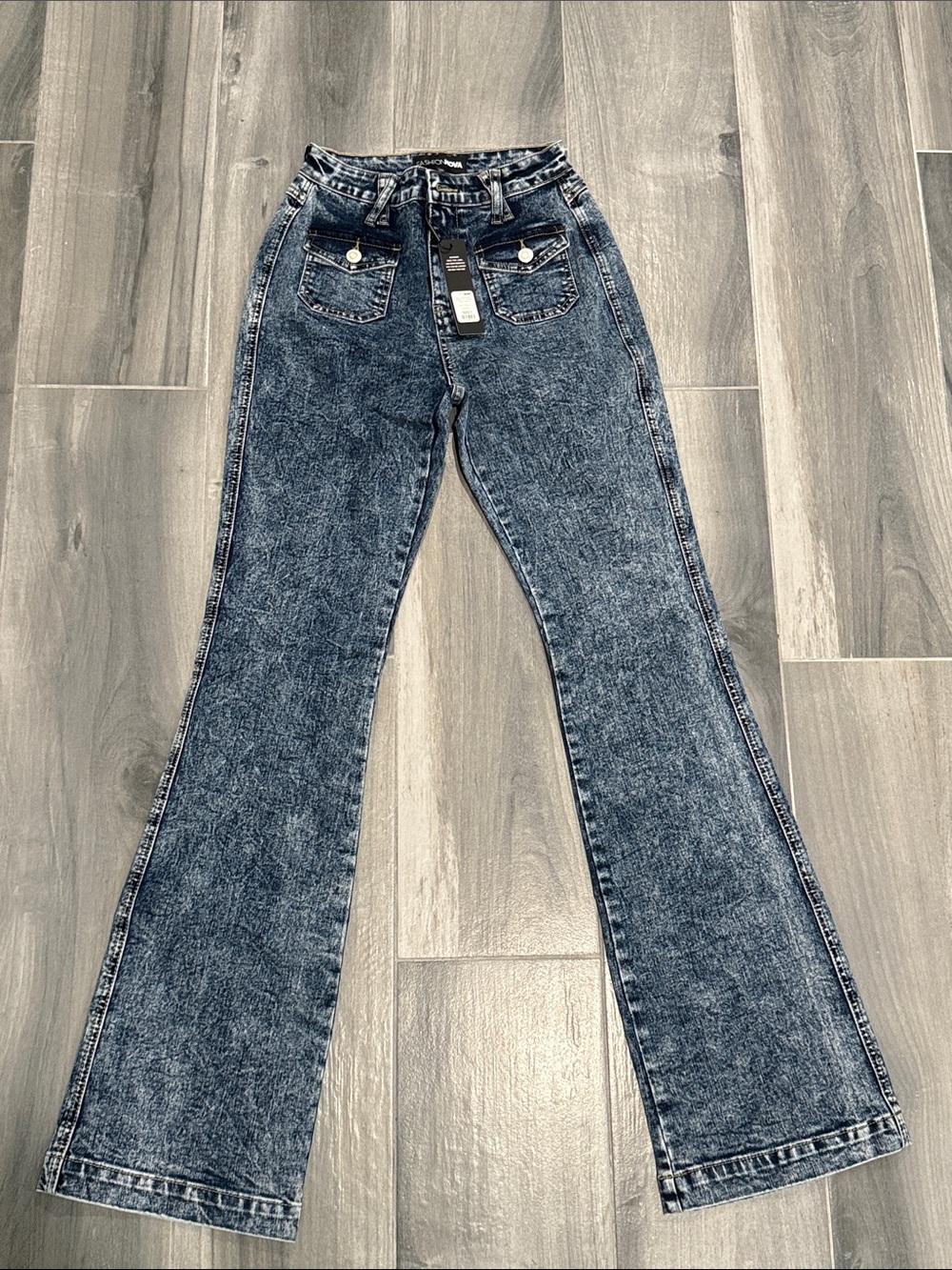 Fashion Nova Dark Blue Acid Wash High-Waist Flare Jeans